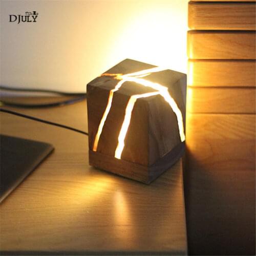 Postmodern design crack wood led table lamp for bedroom bedside art deco sleeping night lights usb kids desk light birthday gfit