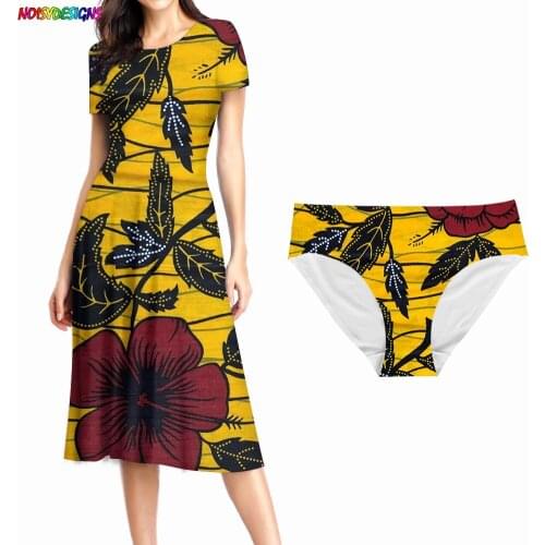 NOISYDESIGNS Red Hibiscus Flower Ankara African Printed Vintage Dress Women Summer Elegant Dresses Ladies Dresses Vestidos Retro
