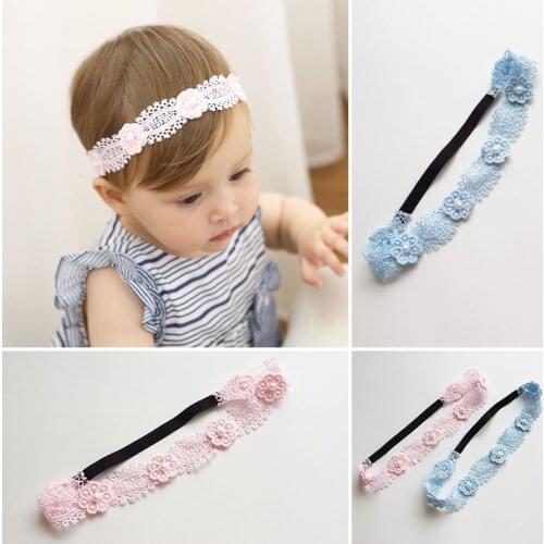 New Pink And Blue Lace Flower Hairbands Girls Headwear Children Headbands Elastic Hair Band Kids Hair Accessories