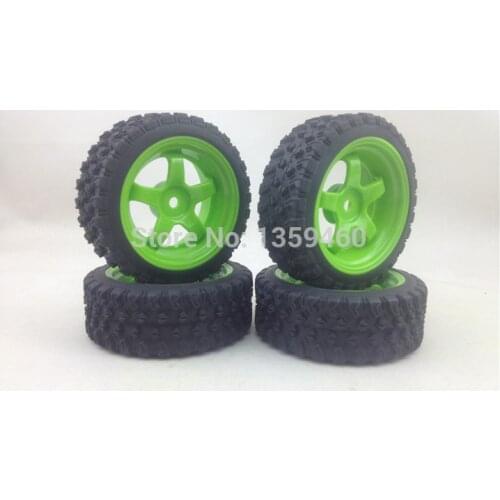 Pre-Glued New 4pcs 1/10 Rally Tires Tyre Wheel Rim W5S4 (Material Dark Green) 3mm offset fits for 1:10 Rally Touring 1/16 Buggy