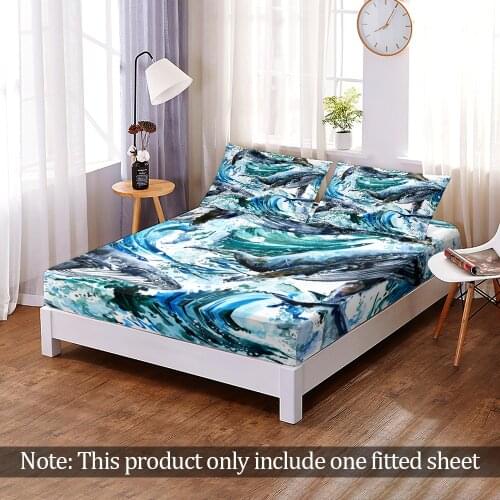 Custom 3D Print Modern Underwater World Waves Print Fitted Sheet Fashion Elastic Band Bed Sheet Bedroom Home Decor Queen King