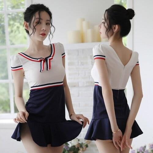 Sexy underwear stripe ribbon bow sexy half sleeve charming secretary uniform temptation skirt suit pajamas nightdress