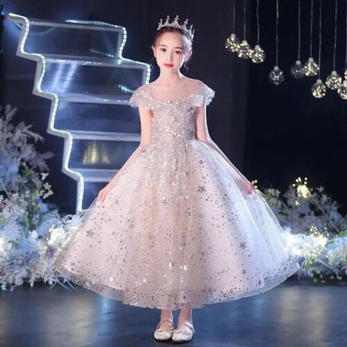 Girls Wedding Dress Teenage Girl Princess Dress Kids Summer Party Ball Gown Kids Prom Clothing Sequin Lace Performance Outfits