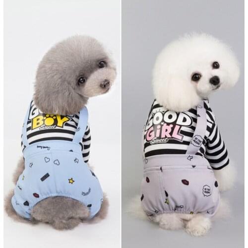 Spring Summer Clothes for Dogs Striped Dog Overalls Clothes for Dogs Chihuahua Cartoon Jumpsuit for Puppy Yorkshire Pug Rompers