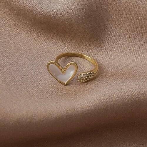 VSnow Minimalist Love Heart Shell Ring for Women Girls Temperament Gold Color Metallic Open Index Finger Textured Ring Jewellery
