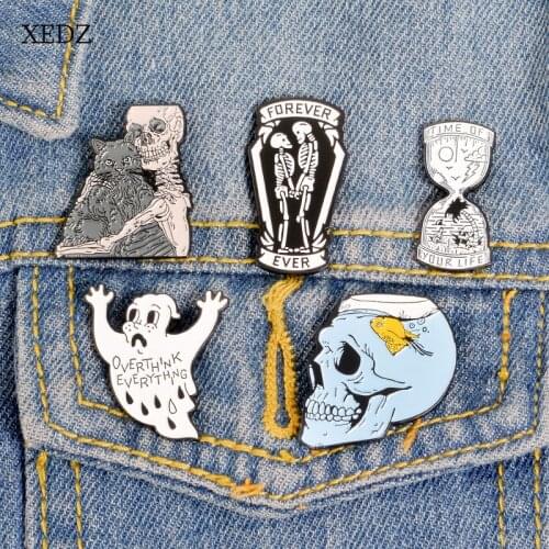XEDZ New Skeleton Coffin Pizza Zombie Brooch Horror Halloween Badge Fashion Denim Backpack Backpack Pendant Jewelry Gift