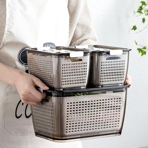 Food Fresh-keeping Storage Box Refrigerator Sealed Divided Transparent Drain Meat Fruits Vegetables Fresh Spacer Organizer Case