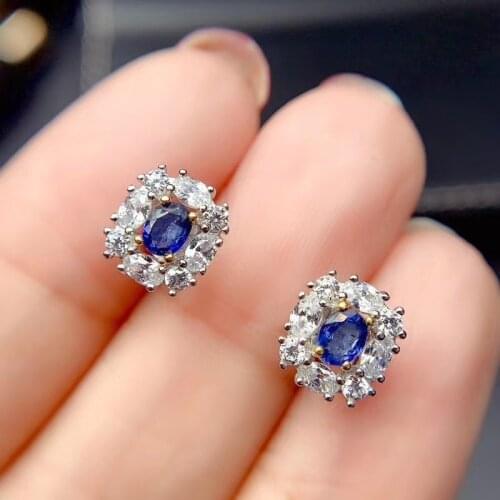 CoLife Jewelry Dazzling Sapphire Stud Earrings 3mm*4mm Natural Sapphire Silver Earrings 925 Silver Sapphire Jewelry