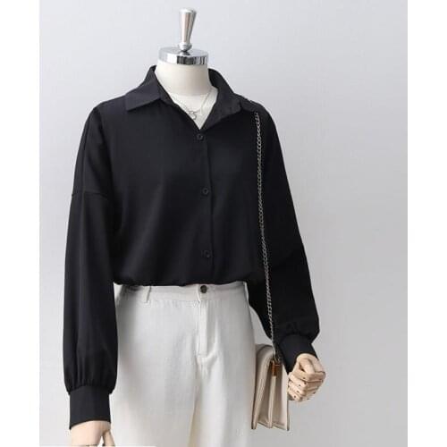 Women Blouse Black Autumn Loose Long Sleeve Top OL Casual Polo Collar Shirt Blusas Ropa De Mujer