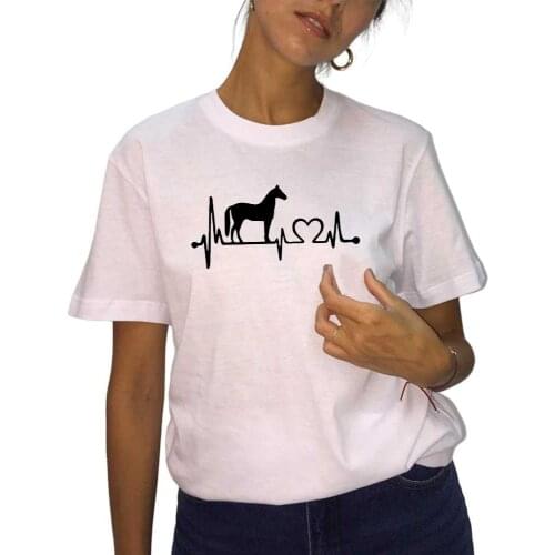 New Horse heartbeat line Print Women Tshirt Casual Funny t Shirt For Lady Girl Top Tee Hipster Tumblr Female Tshirt