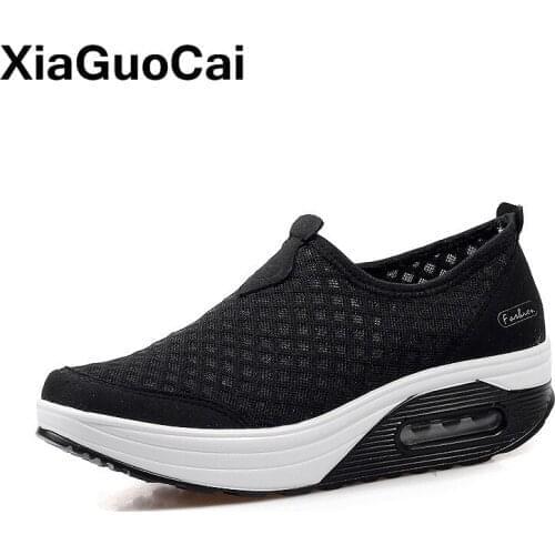 Summer Womens Casual Shoes Platform Female Mesh Flats Big Size Breathable Slip-On Loafers High Quality Cushioning Sneakers 2021