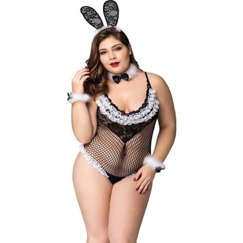 Sexy Large Size Bunny Girls Lingerie Plump Bunny Girl Cosplay Costume Sexy Plus Size Hollow-out Lace Rabbit Girl Exotic Lingerie