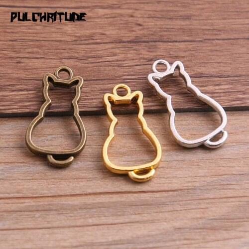 10pcs 16*31mm Three Color Alloy Jewelry Accessories Cat Charm Hollow Glue Blank Pendant Tray Bezel 11C79