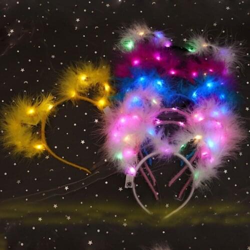 12pcs Women Girl Light Up Glowing Feather Colorful Night Club Bar Luminous Animal Ear Headband Hairband Christmas Wedding Party