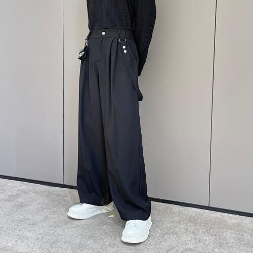 2021 Pants Men Loose Casual Wide Leg Ribbon Suit Straight Pants Male Streetwear Vintage Fashion Pant Long Trousers for Man