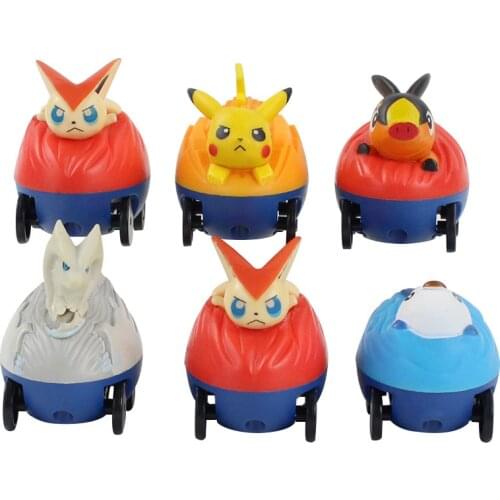 5-6cm Pokemon Pikachu Tepig Victini Oshawott PVC Figure Summon Cute Pull Back Car Model Toys For Children Gift
