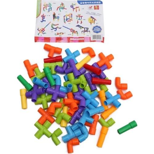 60Pcs Puzzle Assembling Interlocking Set Children Educational Plastic Tube Water-pipe Pipeline Building Construction Toys