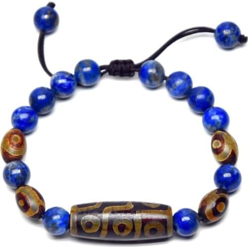 Hand-woven Tibetan Dzi Bead Bracelet Lapis Agate 8*12mm 9eyes DZI Bracelet Men&Women Ornament Adjustment Bracelet Free Shipping