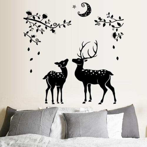 Black Sika Deer TV Backdrop Bathroom Wall Decals Flowers Quotes Vinyl Wall Stickers Living Room Mural Art Decal Wall Decor LA057