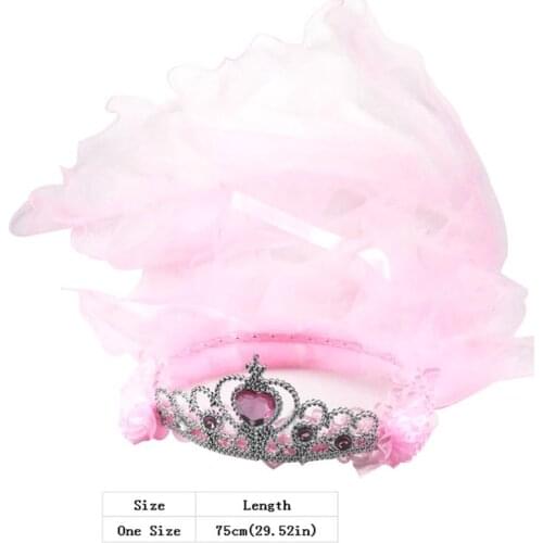 Children Girls Princess Double Layers Tulle Veils Hairband Crown Tiara Rhinestone Headband Lace Up Ribbon Ruffles Wreath W0YA