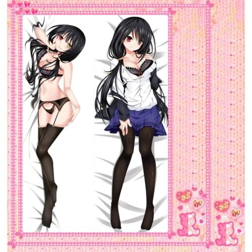 Anime Cartoon Date A Live Double Bolster Hugging Pillow Case Cover Pillowcase Peach Skin 2 Way No.61060