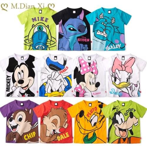 T Shirt Cartoon Daisy Baby Kids Boys Girls Children Cotton Short Sleeve Summer Clothing Minnie Duck Print Tee Yellow Dog Toddler