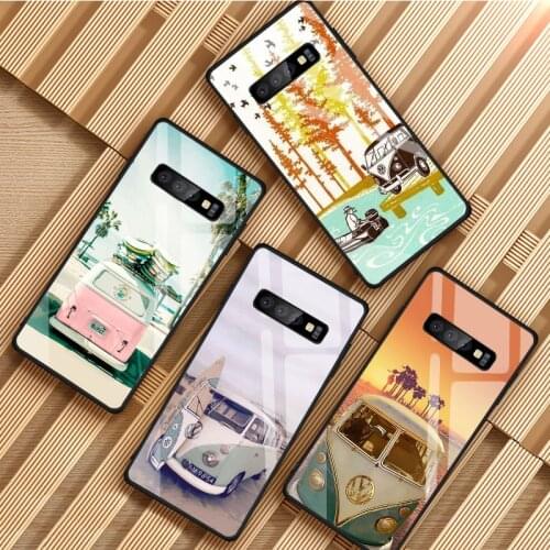 Combi Van Surf Tempered Glass Phone Case For Samsung Galaxy S8 S9 S10 S20 PLUS J8 J6 J4 2018 NOTE 8 9 10 Cover Shell