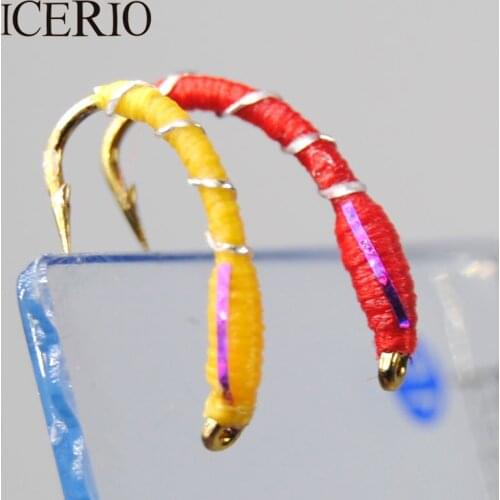 ICERIO 10PCS Caddis Larva Chironomid Midge Pupa Buzzer Zebra Nymphs Flies Fly Fishing #12