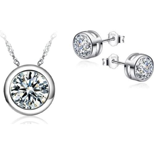 Top Quality Jewelry Sets For Women Wedding Bridal Pendant CZ Necklace Stud Earrings Set 925 Sterling Silver Bijoux