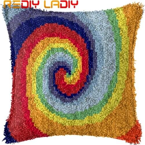 Latch Hook Cushion Rainbow Stripe Pre-Printed Canvas Cushion Cover Acrylic Yarn Crochet Pillow Case Set Hobby & Craft Home Decor