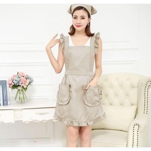 Kitchen Cooking Cotton Apron Dress For Women Ladies Home Tea Nail Shop Baking Work Aprons Waiter Clean Maid Sexy Bibs Ruffle