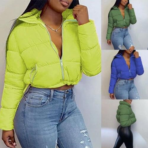 Fashion Women Solid Collar Cardigan Down Jacket Outerwear Padded Short Bread Winter Autumn Jacket