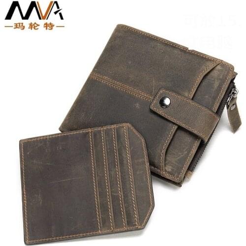 Mens Wallet Retro Crazy Horse Leather Card Slot Wallet RFID Antimagnetic Anti-theft Brushed Leather Short Wallet Male