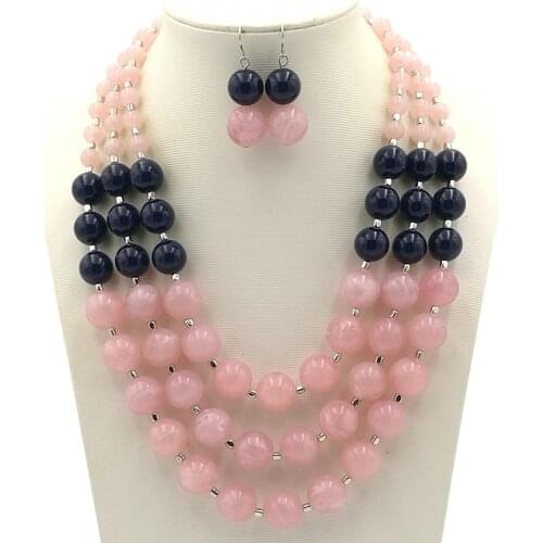 Bohemia multi layer Necklace and Earring Set Gold Plating Fancy Big Jewelry Semi-prescious Stone Handmade Women Female Gift