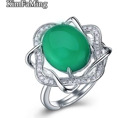 Genuine 925 Silver Rings Cabochon Chalcedony Gemstone Fine Jewelry For Women OPR196