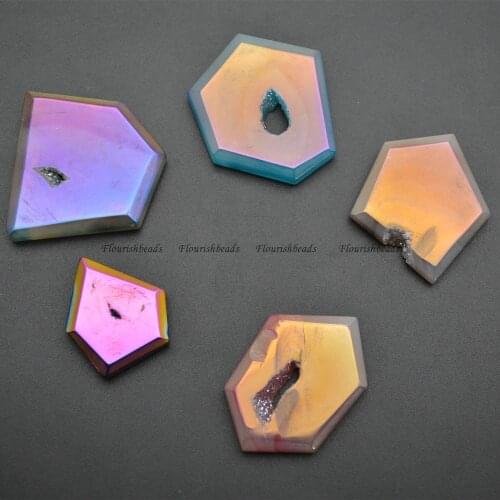 Natural Druzy Geode Crystal Quartz Freeform Flat Slab Stone Pendants