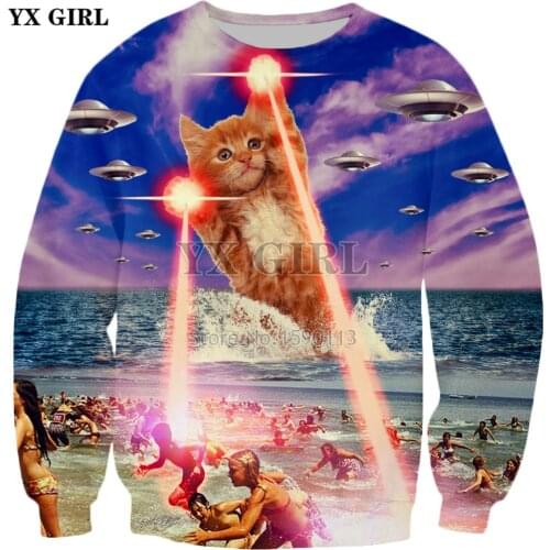 YX GIRL 2018 New Fashion 3D Sweatshirt animal style Hoodies Funny Laser Cat Printed Men Women sweatshirt casual pullovers