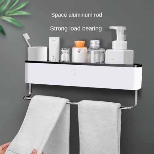 Bathroom Shelf Shower Caddy Organizer Wall Mount Shampoo Rack With Towel Bar No Drilling Kitchen Storage Bathroom Accessories