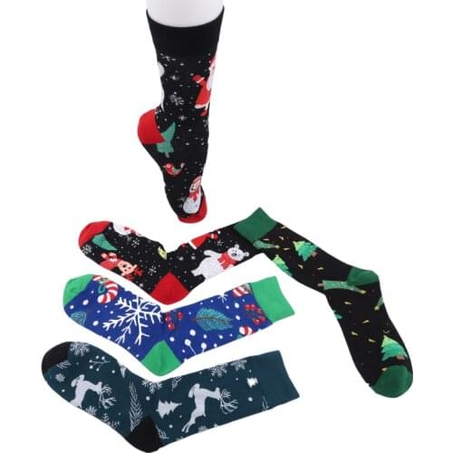 Christmas Tree Snow Elk Gift Cotton Happy Men Socks New Autumn Winter Christmas Woman Socks Funny New Year Santa Claus