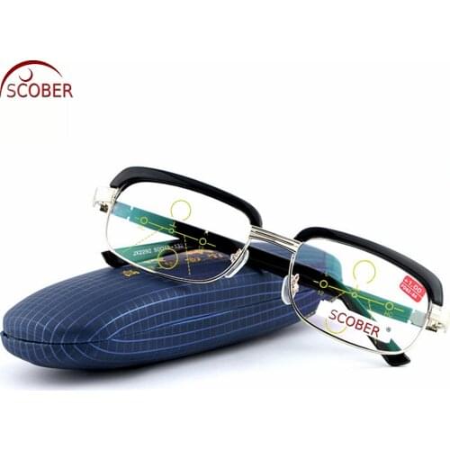 = SCOBER = Progressive Multifocal Reading Glasses Vintage Retro Alloy Eyebrow Eyeframe See Near And Far TOP 0 ADD +1 +1.5 To +4