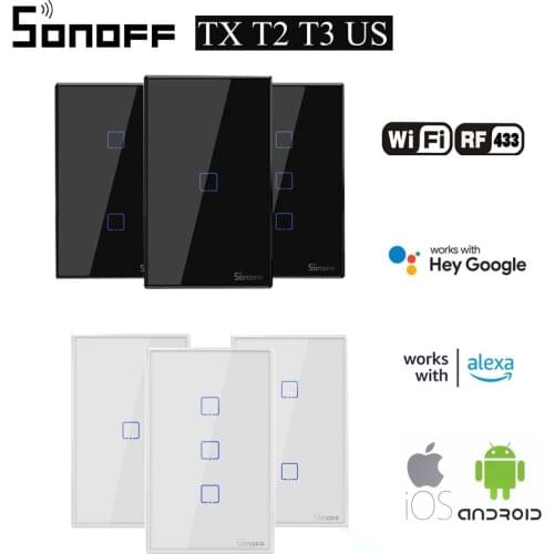 SONOFF TX T2 T3 US WiFi Interruptor Inteligente 1/2/3 Gang Wall Light Switc APP 433Mhz RF Alexa Goolge Home Voice Remote Conrtol