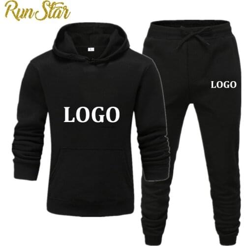RunStar Custom Logo Text Hoodies Sets Men Women Tracksuit Jogging Sportswear Set Printed Women Autumn Winter Pants Suit 2021