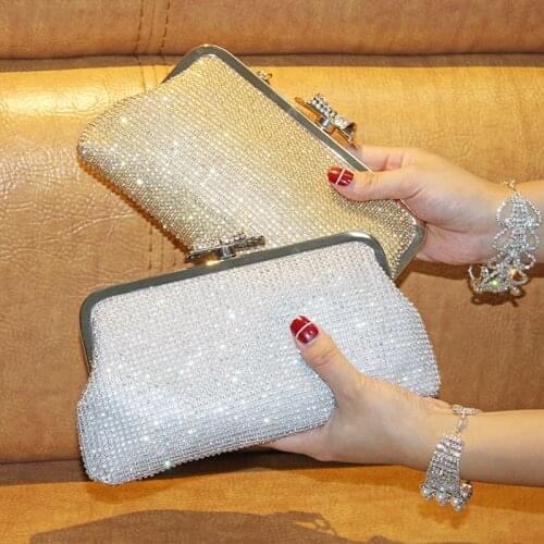 Gold Bridal Evening Clutch Purse Bag Luxury Wedding Diamond Handbag for Women Bow Lock Party Chain Small Crossbody Bag ZD2111