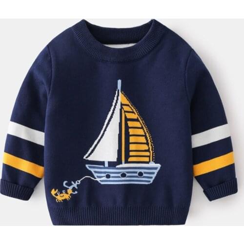 Mummys Good Baby Double-layer Cotton Boys Sweaters 2021 Autumn Winter New Childrens Sailboat Crab Jacquard Bottoming Sweater