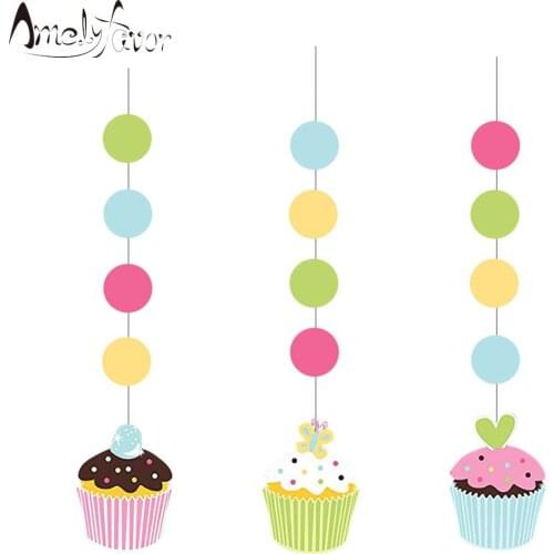 Cupcake Theme Ceiling Hanging Swirl Decoration Tea Time Cake Dessert Baby Kids Birthday Ball Event Party Decorations Supplies