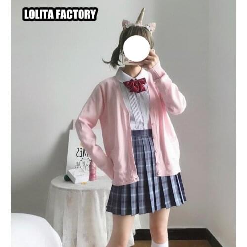 High Quality Japanese Style Students School Uniform Girl Women Long Sleeve Jk School Uniforms SHIRT SKIRT TIE PINK Cardigan SET