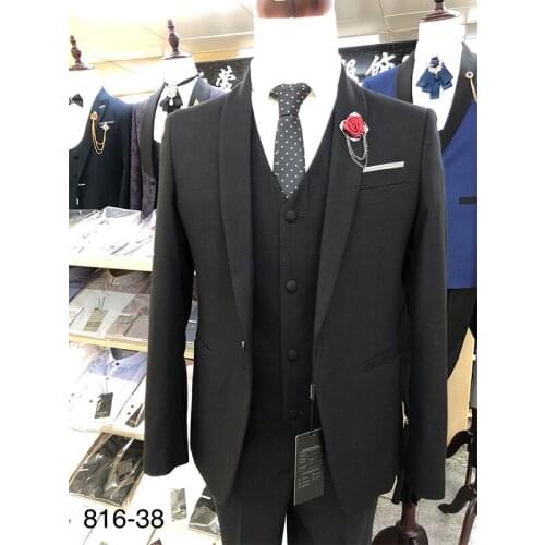 High Quality Men black tuxedo men suit black 3 pieces mens business formal suits costume homme wedding suits for Gentelmen suit