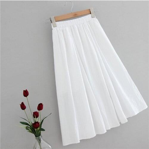 2020 New Stretch High Waist Summer Midi Length White Cotton Skirts Jacquard Saia Women A-Line Boho Skirt Faldas Jupe Femme
