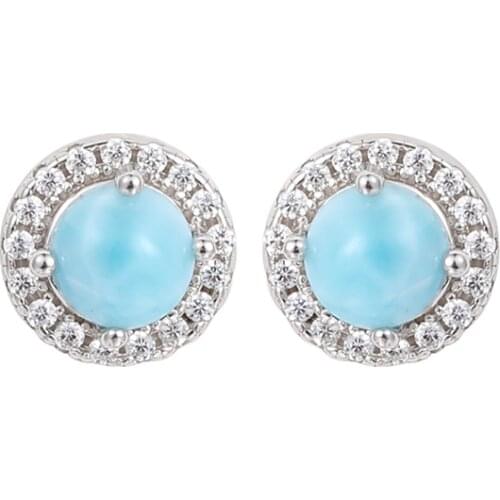 Concise Classic Charm 925 Sterling Silver Zircon Jewelry Gifts Retro Flower Natural Precious Larimar Earrings for Woman