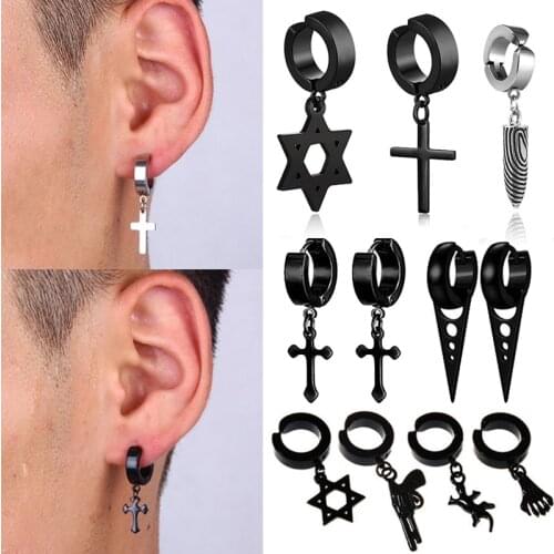 1 Piece Stainless Steel Painless Ear Clip Earrings for Men Women Punk Black Silver Non Piercing Fake Earrings Jewelry Gifts